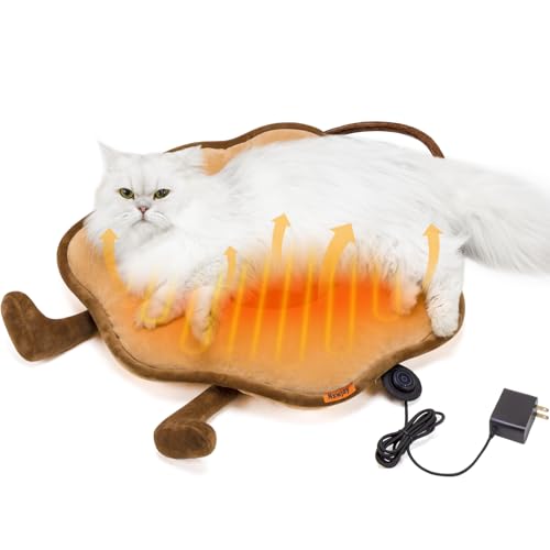 Nxwjoy Cat Heating Pad for Indoor Cats Dogs Pressure-Activated Heated Cat Bed for Pets Warming Mat Electric Heated Pads with Removable Cover Adjustable Temp Sunflower Brown 22X 22