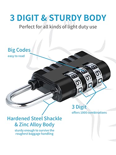 Delswin Combination Lock 3-Digit Small Padlock - 4Pcs Resettable Combo Lock For School Gym Locker, Outdoor, Fence, Gate, Waterproof Luggage Locks For Travel Backpack #TOP4