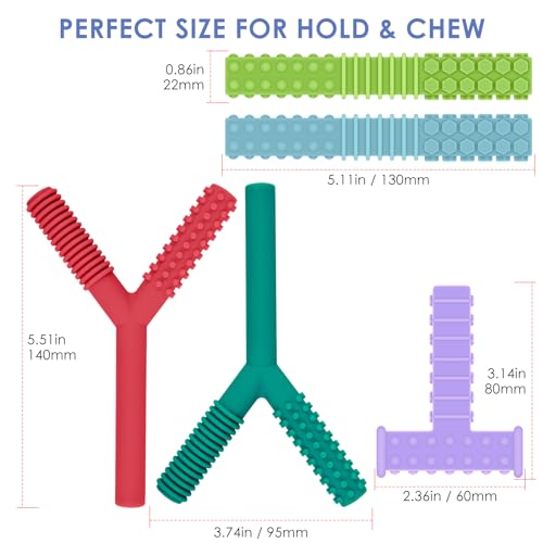 Image of ERKOON Sensory Chew Toys for Autistic Children, 5 Pack Silicone Chewy Tube Oral Motor Tools for Sensory Kids with Autistic, Biting ADHD, SPD, Nursing Teething Toys