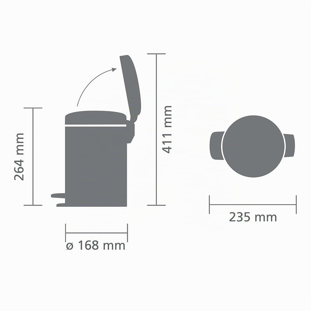 Brabantia Pedal Bin Newicon Pattumiera a Pedale, Secchio Interno in Plastica, Bianco, 3 lt