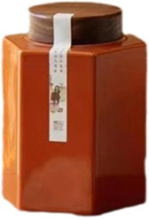 SONGCHAO Sugar Jar Ceramic Hexagonal Tea Can, Universal for Black and Green, Retro Storage, Home Decoration Tea Canister