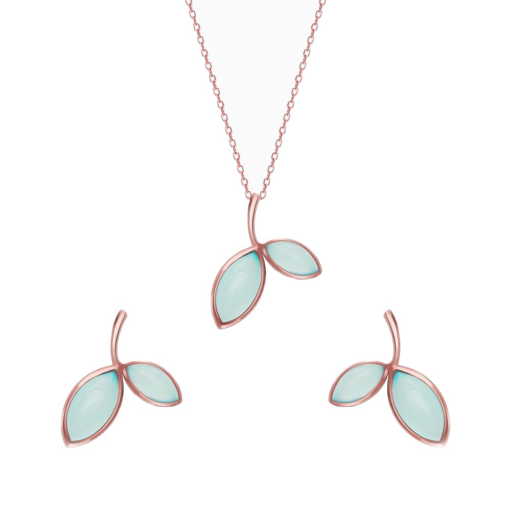 GIVA 925 Silver Rose Gold Aqua Dual Chalcedony Leaf Set With Earrings, Pendant & Chain | Gift Sets for Women & Girls | With Certificate of Authenticity and 925 Stamp|6 Month Warranty* (B0CKZDT4PZ) Amazon Price History, Amazon Price Tracker