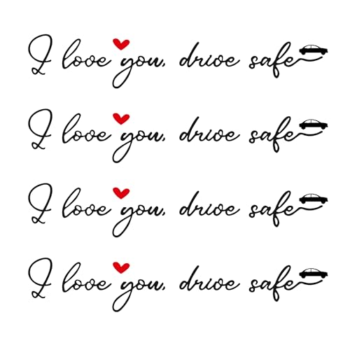 Image of 4pcs I Love You Drive Safe Mirror Sticker Waterproof Vinyl Car Stickers | Rear View Mirror Decal for Women Removable Funny Car Decals for Women Men Couples, Parents, New Drivers