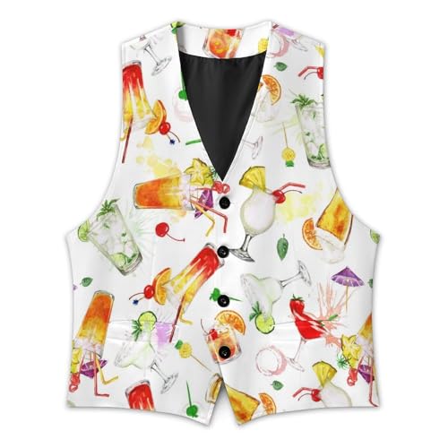 Watercolor Summer Cocktails Men's Suit Vest Slim Fit V-Ncek Waistcoat Business Casual Vest3
