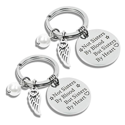 Elechobby Friends Keychain 2pcs Not Sisters by Blood But Sisters by Heart Key Chain Friendship Gift (sister by heart wing), Medium