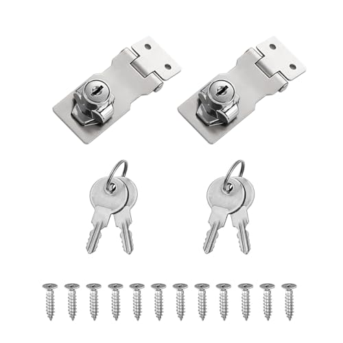 Image of Eagles Keyed Hasp Locks, (2.5 Inch, Silver, 2PCS) Knob Locking Hasp Cabinets Hasp Locks Stainless Steel Hasp Lock Catch Latch Safety Lock Door Lock with Keys for Mailbox Drawer Closet