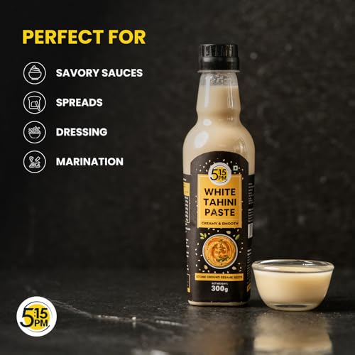 Image of 5:15 PM Tahini Paste 300g | White Tahini for Hummus | Tahini Sauce | Ground Hulled Sesame Seeds Paste Smooth & Creamy Natural for Hummus, Baba Ghanoush, Salad Dressings and More (Pack of 3)
