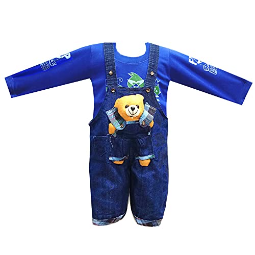 Image of FOCIL Baby Boy's and Baby Girl's Full Sleeve Gudda Denim Dungree With T-shirt for Kids