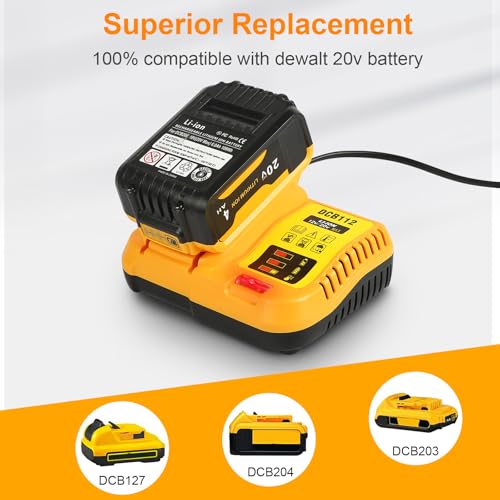 DCB112 Charger Repalcement for Dewalt 12v/20v Battery Charger Compatible with Dewalt 12v/20v Max Battery DCB200 DCB203 DCB125 DCB107 Yellow