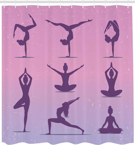 Duschvorhang 180x180 Yoga, 3D Shower Curtains Yoga Duschvorhänge Anti Schimmel Wasserdicht, Badewanne Vorhang Waschbare Badezimmer Vorhänge mit 12 Haken vq4364