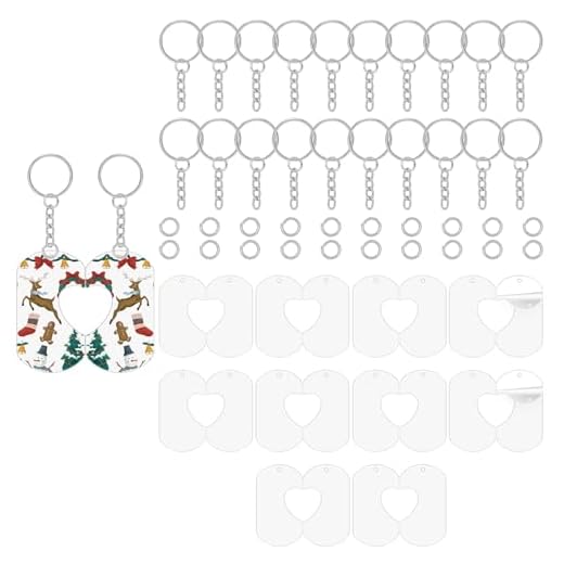 60Pcs Acrylic Keychain Blanks Bulk, Including 20pcs Acrylic Ornament Blanks, 20pcs Key Rings with Chain, 20pieces Jump Rings for Christmas Decor, Painting, DIY Crafting