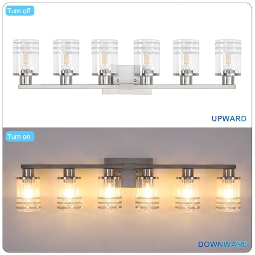 Image of YYT 6-Light Bathroom Vanity Light Brushed Nicekl 6 Light Vanity Lights for Bathroom Light Fixtures Brushed Nicekl with Clear Glass Shade E26 Scoket