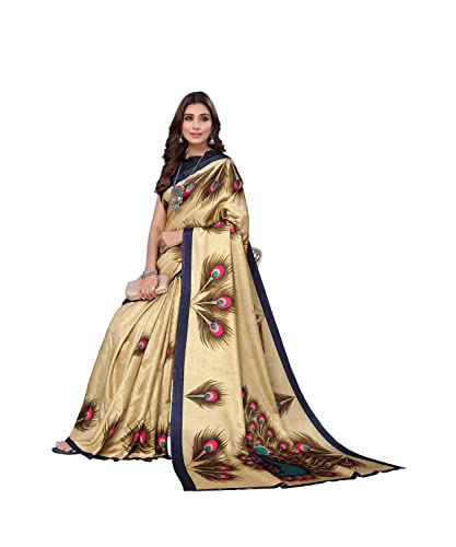 Yashika-Womens-Art-Silk-Kalamkari-Bhagalpuri-and-Kashmiri-Style-Soft-Saree-with-Blouse-Piece-Golden-PeacockY