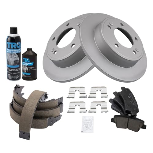 Image of TRQ Rear Brake Pad & Rotor Kit, with Chemical Kit Parking Brake Shoe Set Ceramic Premium G-Coated Compatible with 2012-2013 Hyundai Veloster