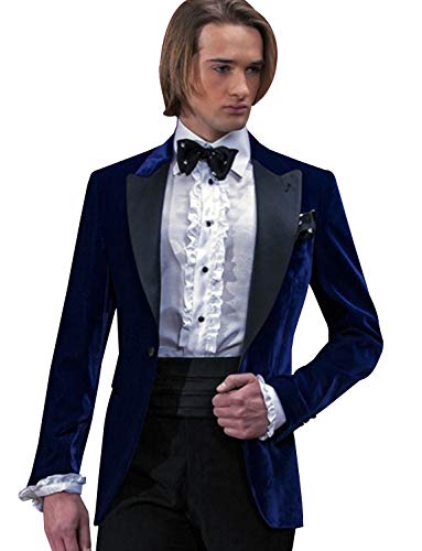 Qrkoda Hommes Blazer Velours Costume Blazer Peak Revers Un Bouton Veste Formelle pour Mariage Dîner Manteau Cover