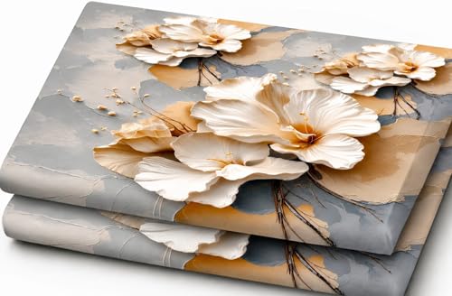 Image of RUMPS 3D Digital Printed Double Bedsheet Flat | Premium Knitted Cotton MicroFabric 90x100 Inch Bed Sheet with 2 Pillow Covers, Luxury Flower Printed Bedsheet (7d Digital White Flower)