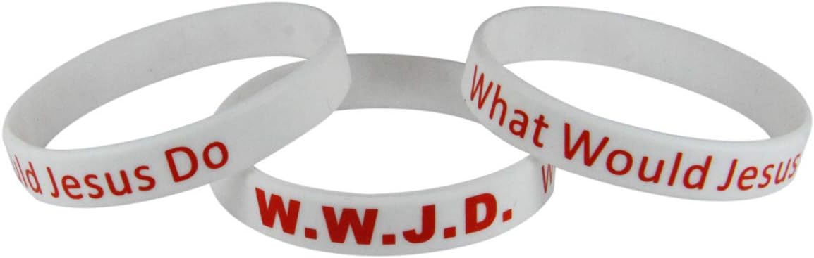 WWJD 8050002 Set of 3 Pieces Adult White Band With Red Print What Would Jesus Do Silicone Ban.