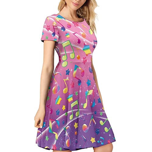Image of POLERO Sunflower Dress for Women Floral Summer Dresses Short Sleeve Casual Sundresses Midi Dresses