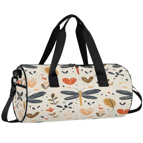 Dragonfly Heart Travel Gym Bag Waterproof Sport Dance Bag for Women Men Portable Gymnastics Duffel Bags Canvas Tote Carry on Handbag for Workout Overnight Weekender