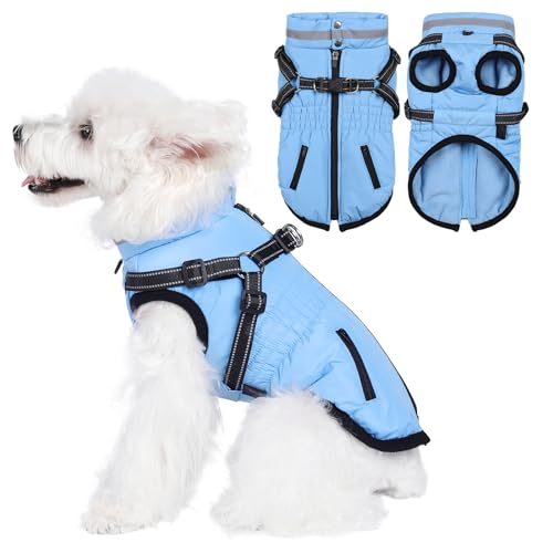 Savlot Hundemantel Wasserdicht Hundejacke Hundepullover mit Reißverschluss Kleine Hunde Winter Warme Jacke Winddicht 2 in 1 Outfit