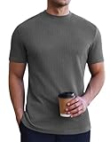 Ekouaer Mens Mock Turtleneck Short Sleeve Knit T Shirts Slim Fit Basic Thermal Tops Lightweight Tee Dark Grey M
