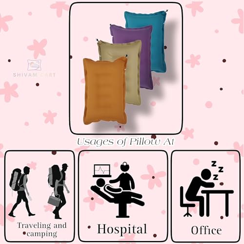Image of Travel Air Pillow Headrest for Men and Women | Soft Comfort Ultralight Portable Neck Pillow for Travel | Use in Plane Flight Bus and Office with Air Pump (Multicolor) (Pack fo 4)