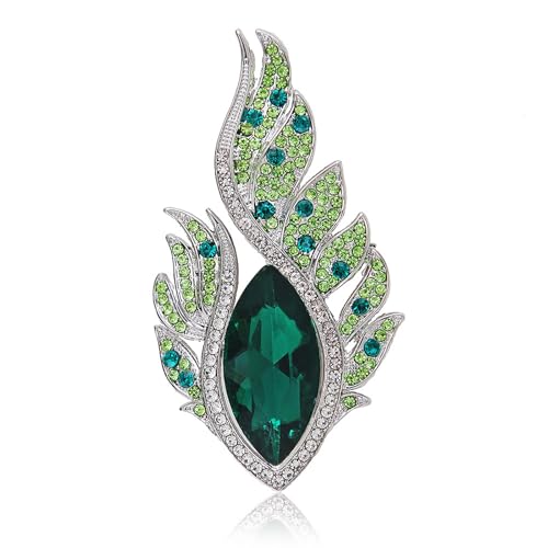 Image of Rhinestone Feather Brooches for Women Men,Vintage Animal Peacock Pin Gold /Silver /Blue / Crystal Diamond Lapel Pins Fashion Enamel Feather Leaf Brooch Elegant Dress Coat Pin Decor Wedding Christmas Birthday Jewelry