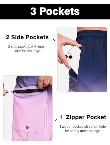 SILKWORLD Mens Swim Trunks 9 Inch Bathing Suit Mens Quick Dry Swimming Trunks Mesh Lining Summer Beach Swim Shorts with Pockets Navy Pink Gradient 2XL — view 6