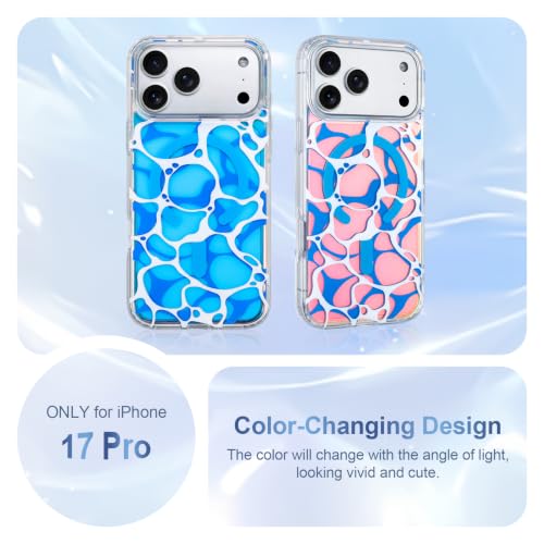 Image of AIGOMARA Cute Case for iPhone 17 Pro Case for Women Girls [Compatible with Magsafe] Twilight Sea Surface Pattern Design, Clear Aesthetic Summer Magnetic Protective Phone Cover, Iridescent Blue