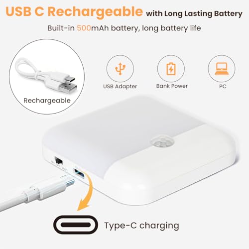 Image of ELEPHANTBOAT 2Pcs Smart Night Lights with Motion Sensor, 0.5W Warm Light Small LED Wall Lamp, Built in Magnet, 600mAh USB C Rechargeable Wall Lamp for Nursery Room, Kids Room, Bed Room, 78x78mm