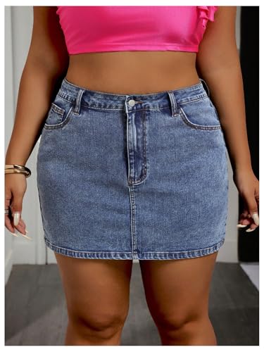 WDIRARA Women's Plus Size Bow Knot Denim Mini Skirt Stretchy High Waisted Bodycon Jean Skirts2