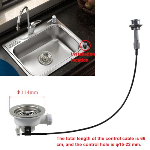 Sarini Siebkorb Exzenterventil mit Seil Drehexzenter Ablaufgarnitur Spüle G1-1/2 Durchmesser 114mm für Küchenspüle und Geschirrspüler Entwässerungslösungen