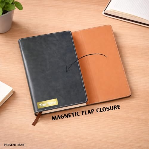 Image of FoldBook Stash Personalized Name Print A5 Notebook with Magnetic Flap Closure, 3-Fold Organizer Cover with Pockets & Pen Slot, 192 Pages 80 GSM Paper, Bookmark Ribbon, Custom Journal for Office School Gifts (OLIVE)