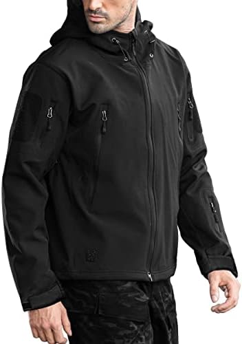FREE SOLDIER Men's Outdoor Waterproof Soft Shell Hooded Military Tactical Jacket(Black, Large/US)