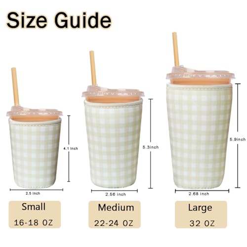 Image of Reusable Insulated Sleeve for Iced Coffee Cup, 3-Pack Coffee Neoprene Drink Sleeve for Cold & Hot Drinks, Beverage Holder for Iced Coffee (Beige Gingham)