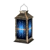 Solar Lantern Chicago Skyline by Night Outdoor Waterproof Garden Hanging Lantern Solar Powered Lighting Outside Table Lamp for Patio Deck Camping 1 Pack
