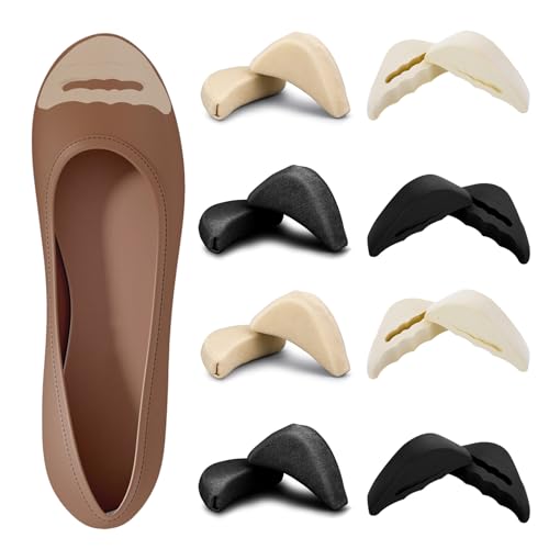 ElevateTech 8 paia di inserti per dita dei piedi, riutilizzabili, in morbida spugna, riempitivi per scarpe troppo grandi, unisex, adatti per scarpe casual e sportive, con tacchi alti (nero beige)