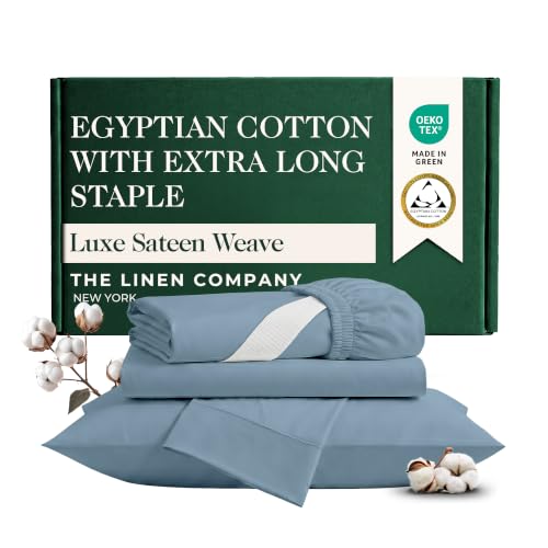 Egyptian Cotton Blended Long Staple Cal King Sheet Set - 4Pcs, Light Blue by THE LINEN COMPANY NEW YORK - Used condition - CA$52.78