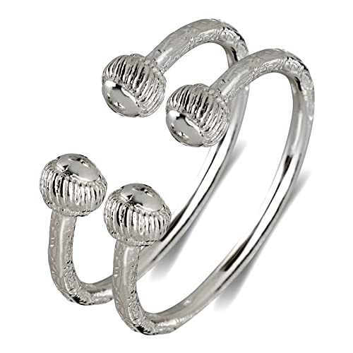 Ridged Ball .925 Sterling Silver West Indian Bangles - Pair (MADE IN USA)