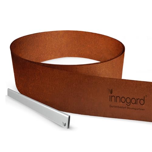 innogard 6012-002 – Rasenkantenband – aus Corten-Stahl – Höhe 20 cm, Rost-Garten-Deko – Beet-Begrenzung mit 15 m Länge