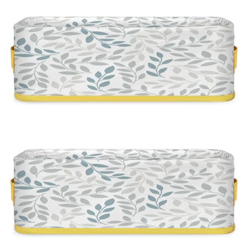 Leaves Pattern Bathroom Storage Basket Waterproof Foldable Storage Bins with Handles Decorative Toilet Paper Storage Basket for Organizing for House Bathroom Toiletries Set of 2