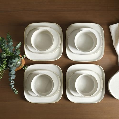 Image of Stone Lain Cairo 24-Piece Dinnerware Set Stoneware, Plates and Bowls Set, Microwave and Dishwasher Safe, Includes Dinner and Salad Plates, Cereal Bowls, Dish for 8, White Speckled