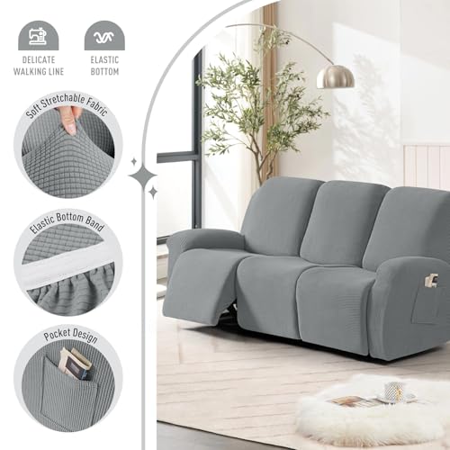 Image of TAOCOCO Recliner Sofa Covers 8-Pieces Stretch Large Couch Covers for 3 Seats Reclining Slipcovers Soft Jacquard Pattern Furniture Protector (Dusty Grey)