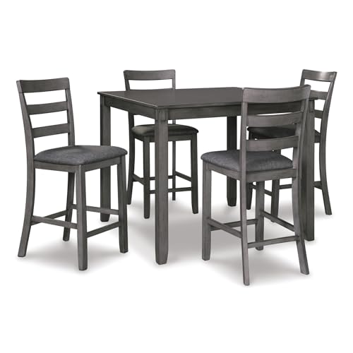 Signature Design by Ashley Bridson 5 Piece Dining Room Set, Includes Table & 4 Ladderback Barstools, Wood, Gray