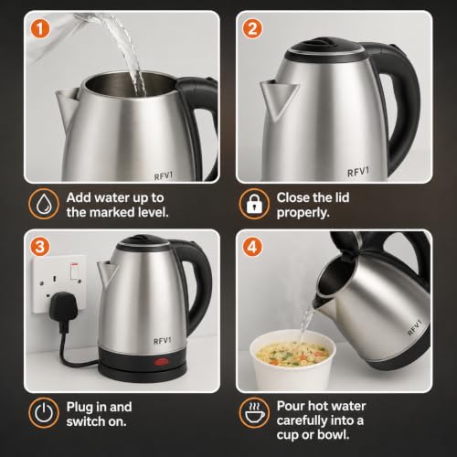 Image of 3-Piece Kitchen Combo Set | 2 Litre Stainless Steel Electric Kettle with Automatic Shut-Off & 360 Swivel Base | 2 x 350 ml Glass Bowls with Airtight Lids BEST FOR DIWALIGIFTING