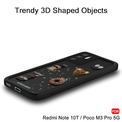 Image of TheGiftKart Back Cover Case for Mi Redmi Note 10T 5G / Poco M3 Pro 5G | Cute Fun Cartoon 3D Bear Coffee Case | Full Camera Protection | Shockproof Back Cover Case (Silicone, Black)