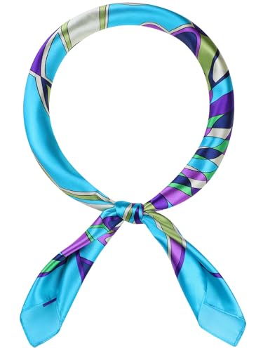 Women Geometric Printed Satin Large Square Scarves, 35