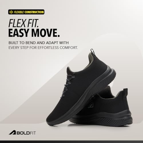 Image of Boldfit Mens Walking Shoes, Breathable Knit Slip-On Casual Shoes with Memory Foam Insole, Thick Eva Outsole & Padded Heel Support, Lightweight, Sock-Like Fit for All-Day Comfort