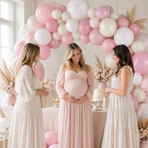 Image of Dusty Pink Balloons, 60pcs 12 Inch Pastel Light Pink Cream Beige White Ivory Helium Balloons for Girls Women Fairy Birthday Baby Bridal Shower Bachelorette Wedding Party Decorations