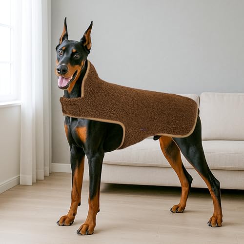Image of cyeollo Sherpa Dog Coat Reversible Dog Jackets for Large Dogs, Brown, 3XL